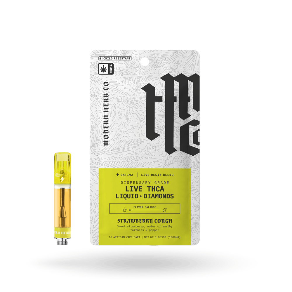 THCa Vape Cartridge Live Resin Liquid Diamonds: Strawberry Cough (Sativa) - 1g