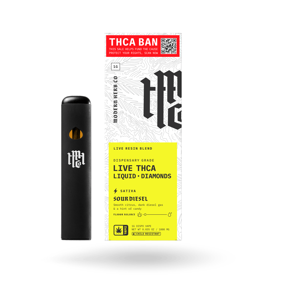 THCa Disposable Live Resin Liquid Diamonds: Sour Diesel (Sativa) - 1g