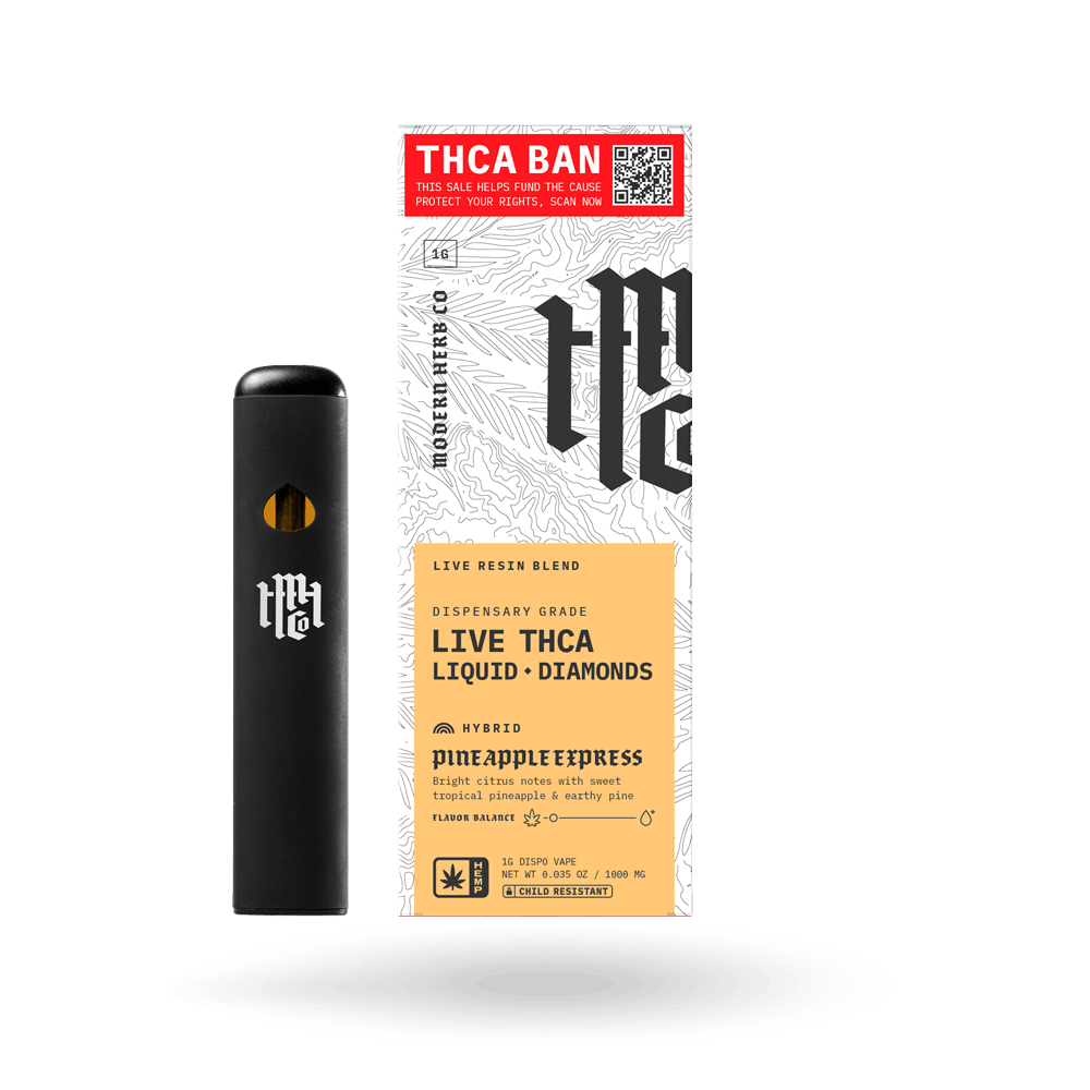 THCa Disposable Live Resin Liquid Diamonds: Pineapple Express (Hybrid) - 1g