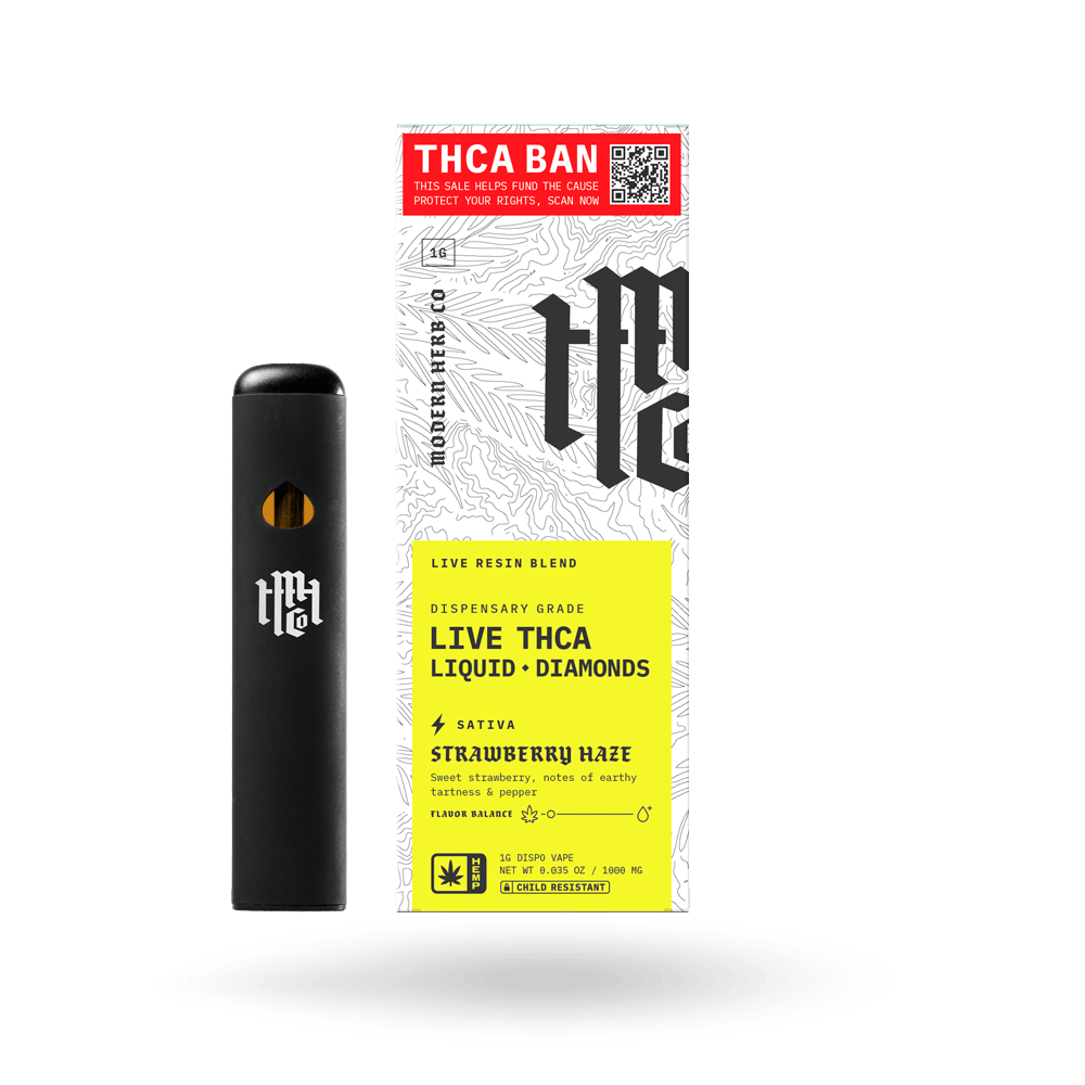 THCa Disposable Live Resin Liquid Diamonds: Strawberry Haze (Sativa) - 1g