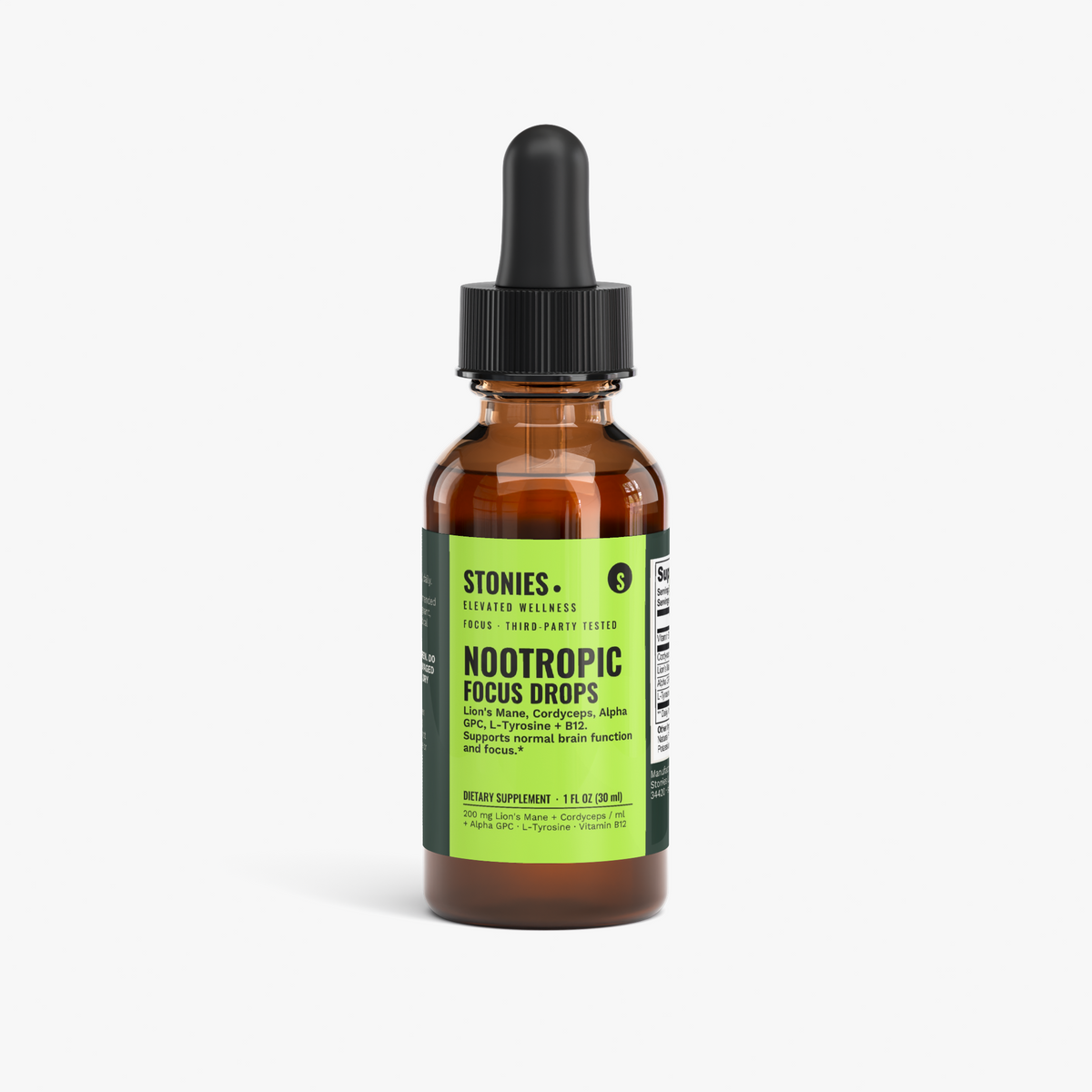 Stonies Nootropic Focus Drops: lion's mane and cordyceps nootropic drops, 1 fl oz