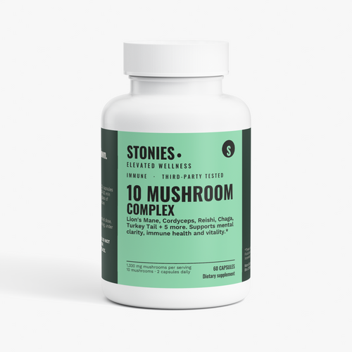 Stonies 10 Mushroom Complex: 10 mushroom supplement capsules with lion's mane and cordyceps, 60 count