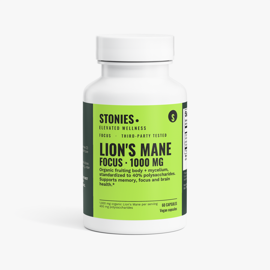 Stonies Lion's Mane Focus: organic lion's mane mushroom capsules 1000 mg, 60 count
