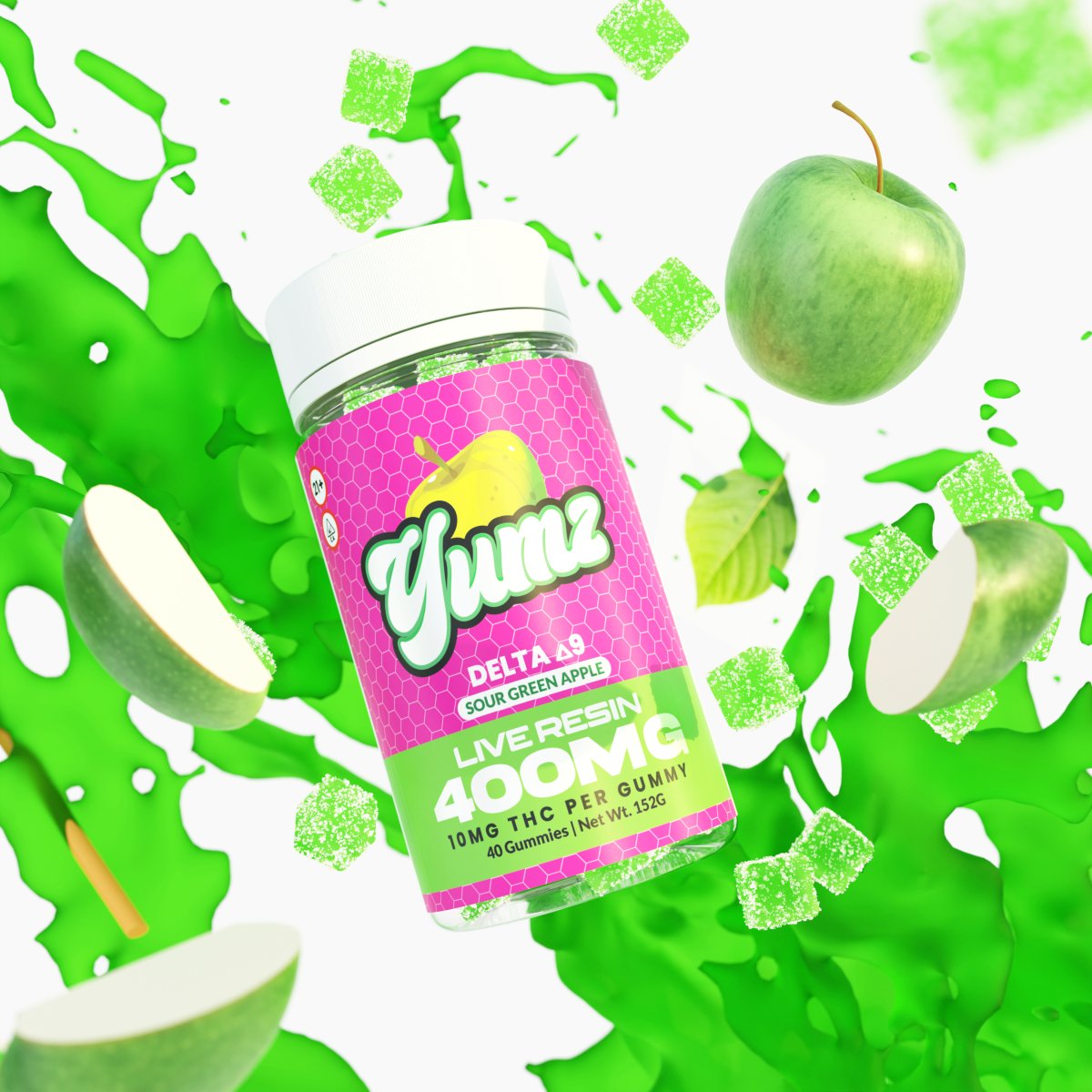 THC Gummies - Delta 9 THC - YUMZ LAB - Sour Green Apple