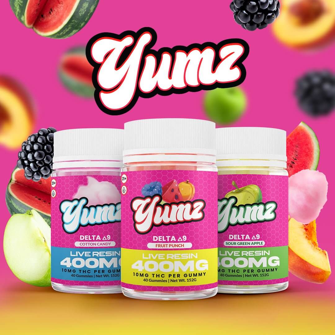YUMZ | THC Gummies | 300mg | Random Flavor | 30 Gummies Per Bag | You Will Receive Cotton Candy, Fruit Punch or Sour Green Apple.