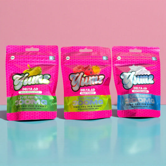 YUMZ | THC Gummies | 300mg | Random Flavor | 30 Gummies Per Bag | You Will Receive Cotton Candy, Fruit Punch or Sour Green Apple.